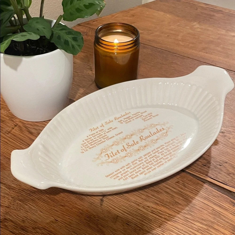 Vintage Filet of Sole Roulades Recipe Au Gratin Baking Dish – Oval Ceramic